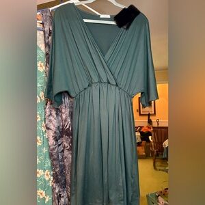 Hunter Green V-Neck Midi Dress- Maternity